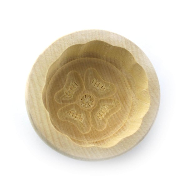 Butterform rund 30 g, aus Ahornholz, 7 cm, Motiv Glücksklee